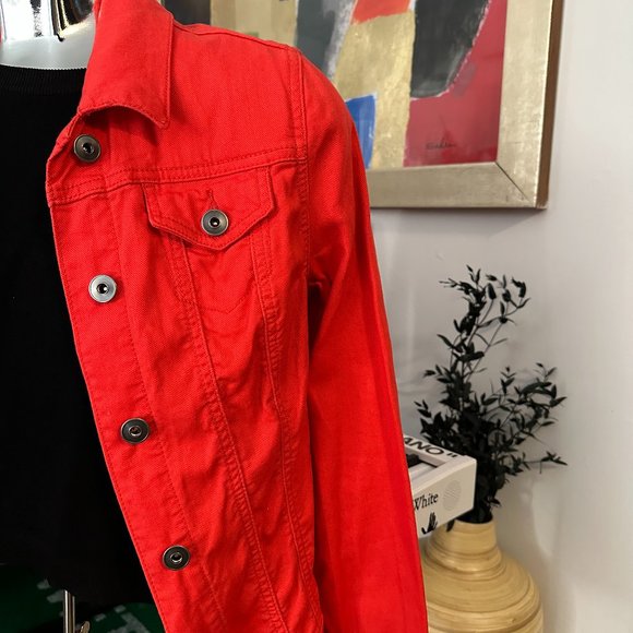 Orange Red denim Jacket - Picture 2 of 3